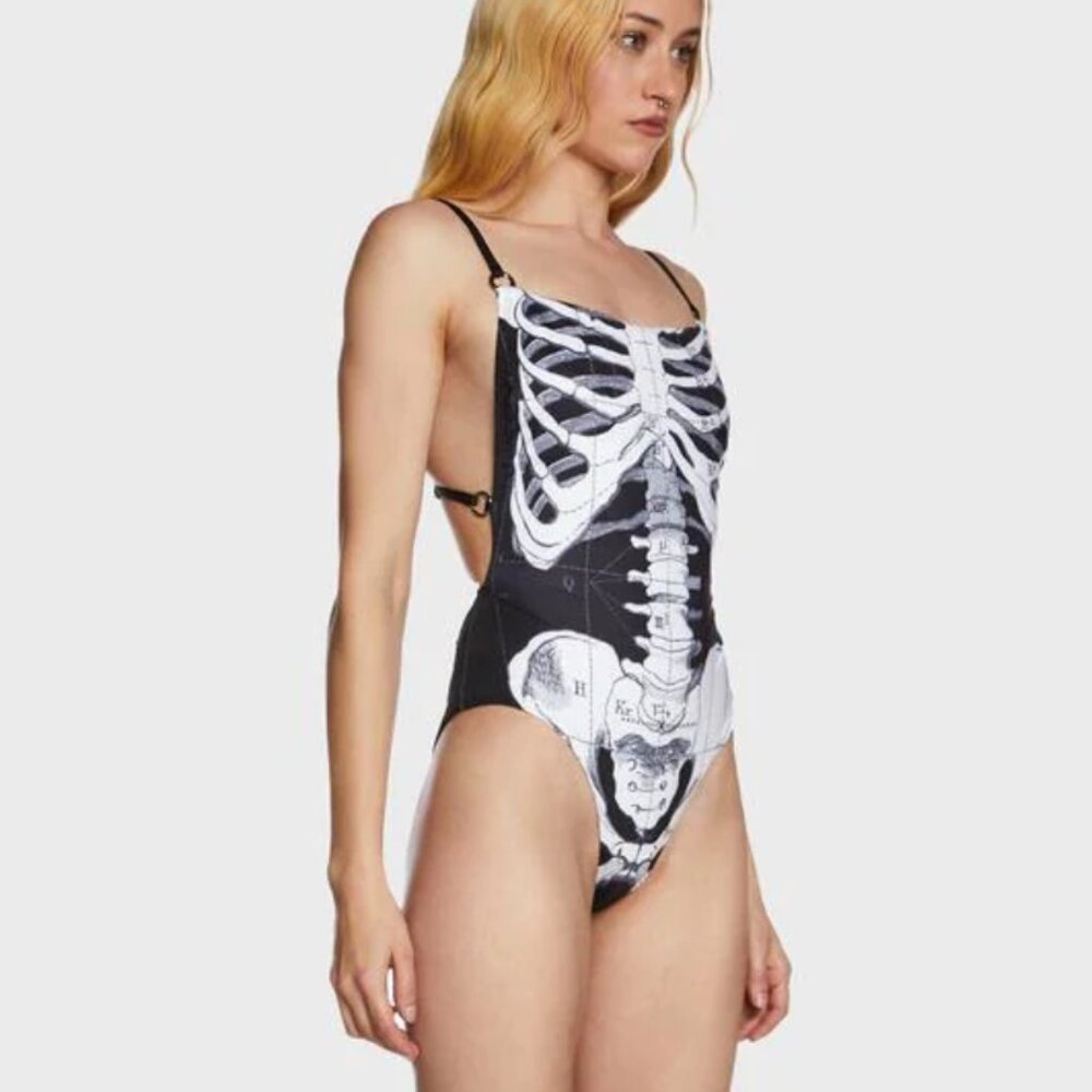 NEW NWT Dolls Kill Towers Skeleton Swimsuit Size M Medium - Picture 6 of 11